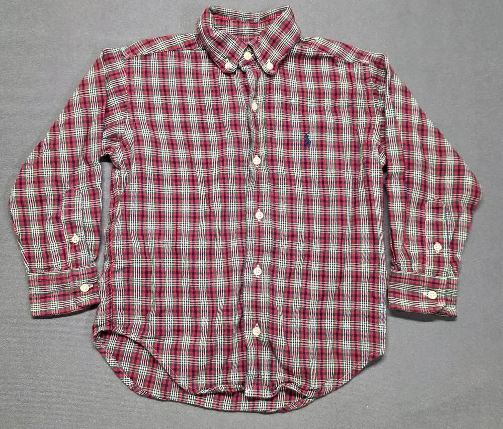 Ralph Lauren Shirt Boys Size 4T Button Up Long Sleeve Youth Plaid Dress